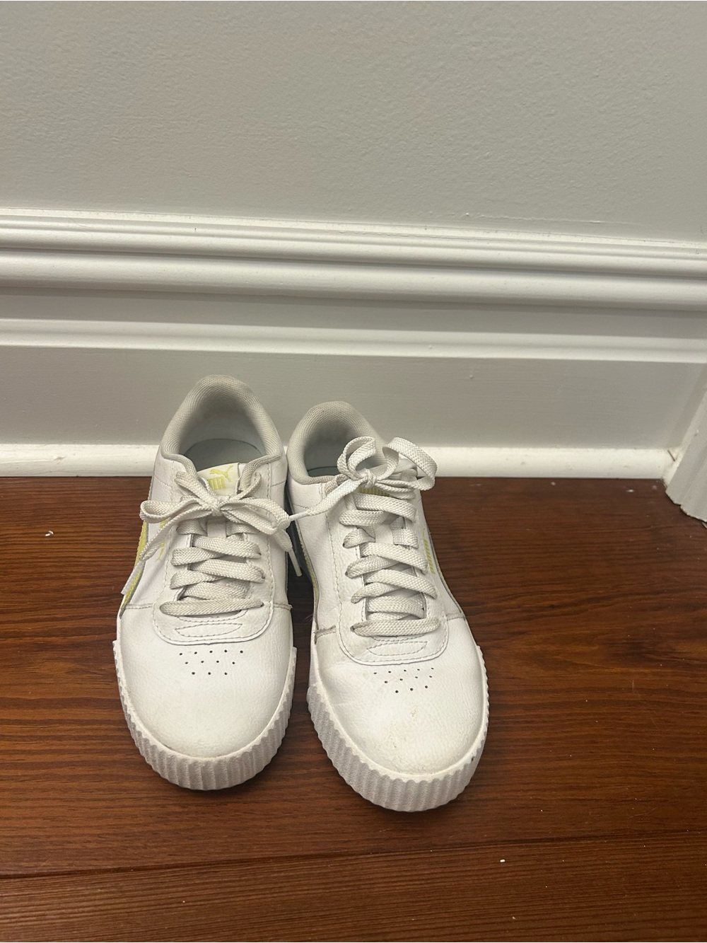 Puma Kids White Sneakers with Light Green Accents